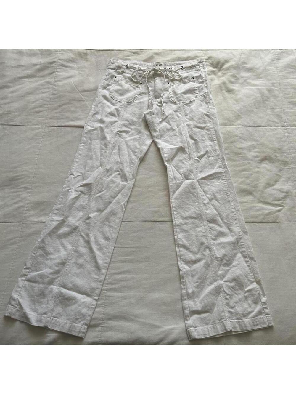Vintage Cisono white linen blend pants with skinny adjustable waist